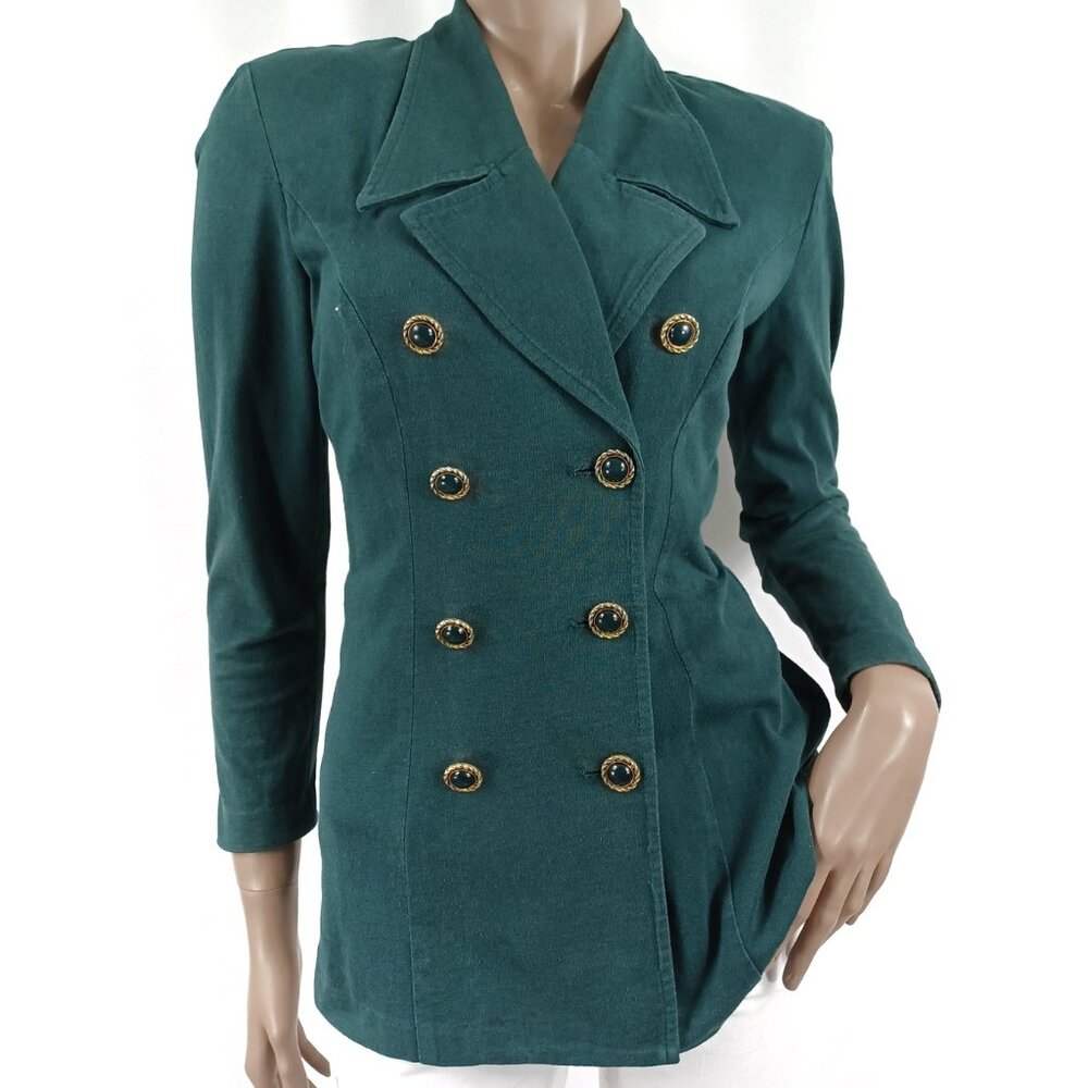 VTG MODA INTL Jacket Blazer Double Breasted Green Jersey 4